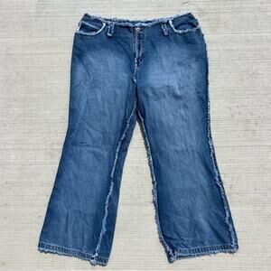 Y2K reverse seam frayed edge low rise boot flare jeans with no waistband 24W